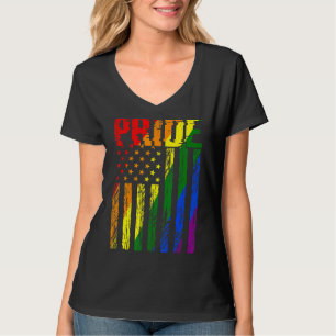 Retro Vintag LGBt Pride American Flag Lesbian Gay T-Shirt