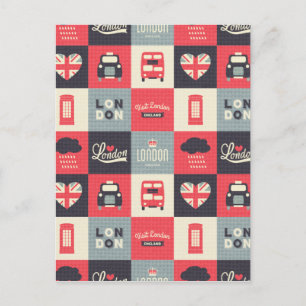 Retro,Vintag,London,UK,Collage,twill,rot,schwarz Postkarte