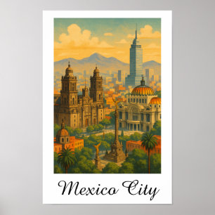 Retro Vintag Mexico City CDMX Travel Poster