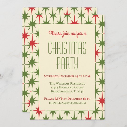 Retro Vintag Midjahrhundert Moderne Weihnachtsster Einladung (Vorne/Hinten)