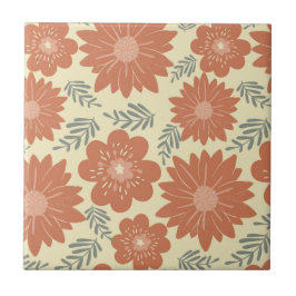 Retro Vintag Mitte Jahrhundert Moderne braune Blum Fliese