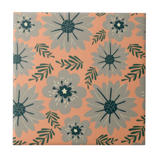 Retro Vintag Mitte Jahrhundert Moderne Grau Peach  Fliese (Vorderseite)