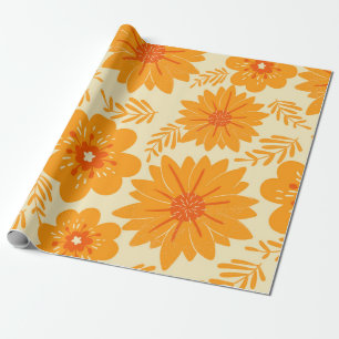 Retro Vintag Mitte Jahrhundert Orange Blume Muster Geschenkpapier