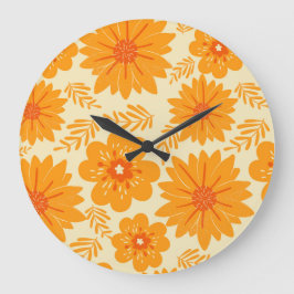 Retro Vintag Mitte Jahrhundert Orange Blume Muster Große Wanduhr