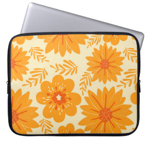 Retro Vintag Mitte Jahrhundert Orange Blume Muster Laptopschutzhülle