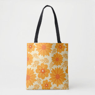 Retro Vintag Mitte Jahrhundert Orange Blume Muster Tasche