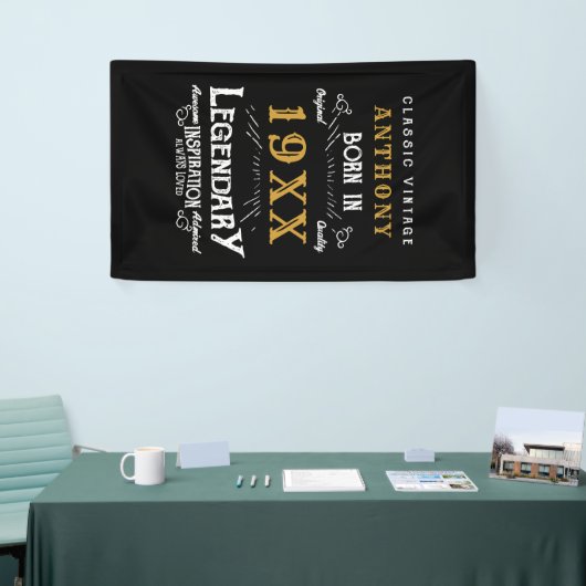 Retro Vintag Monogramm personalisierter Geburtstag Banner (Messeveranstaltung)