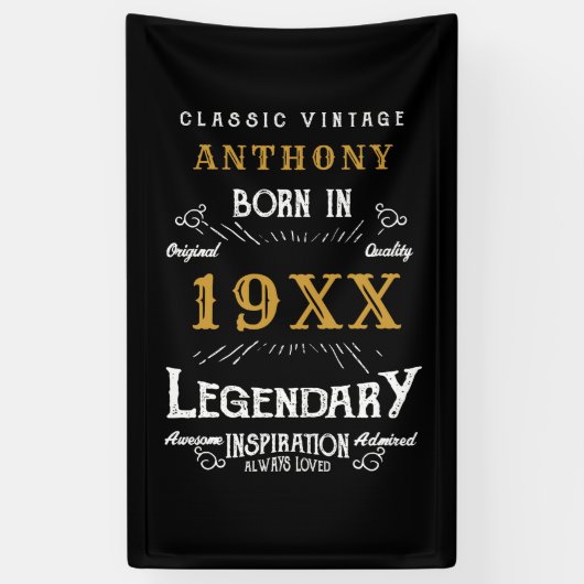 Retro Vintag Monogramm personalisierter Geburtstag Banner (Vertikal)
