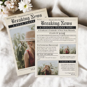 Retro Vintag Newspaper 3 Fotos Abschluss Dankeskarte