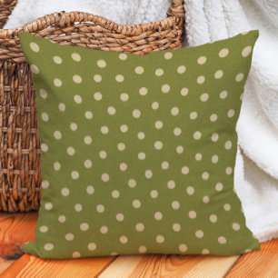 Retro Vintag Olive Green Beige Polka Dot Kissen