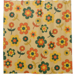 Retro Vintag Orange 70er Blume Muster Duschvorhang