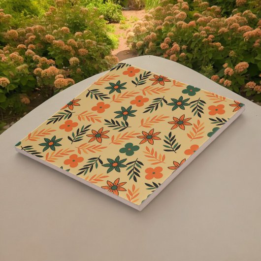 Retro Vintag Orange 70er Blume Muster Fliese