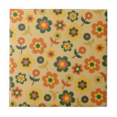 Retro Vintag Orange 70er Blume Muster Fliese (Vorderseite)