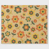 Retro Vintag Orange 70er Blume Muster Geschenkpapier (Flach)