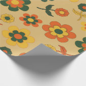 Retro Vintag Orange 70er Blume Muster Geschenkpapier (Ecke)
