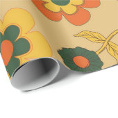 Retro Vintag Orange 70er Blume Muster Geschenkpapier (Rolleneckpunkt)