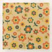 Retro Vintag Orange 70er Blume Muster Glasuntersetzer (Vorderseite)