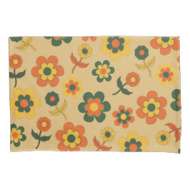 Retro Vintag Orange 70er Blume Muster Kissenbezug