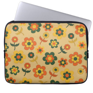Retro Vintag Orange 70er Blume Muster Laptopschutzhülle