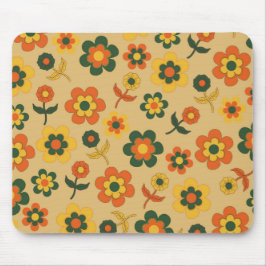 Retro Vintag Orange 70er Blume Muster Mousepad