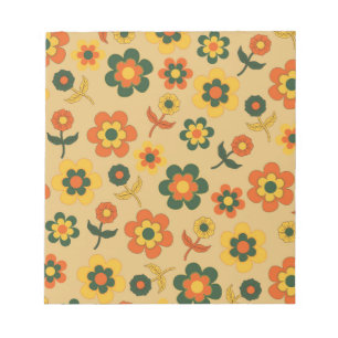 Retro Vintag Orange 70er Blume Muster Notizblock