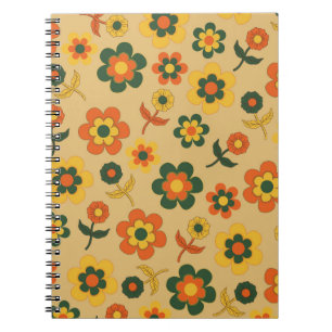 Retro Vintag Orange 70er Blume Muster Notizblock