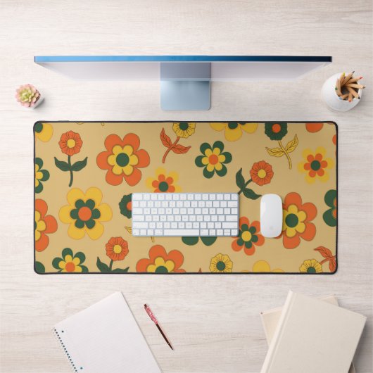 Retro Vintag Orange 70er Blume Muster Schreibtischunterlage (Büro 1)