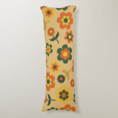 Retro Vintag Orange 70er Blume Muster Seitenschläferkissen (Vorderseite Vertikal)