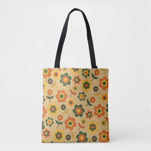 Retro Vintag Orange 70er Blume Muster Tasche (Vorderseite)