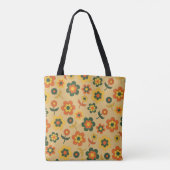 Retro Vintag Orange 70er Blume Muster Tasche (Rückseite)