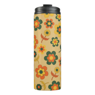Retro Vintag Orange 70er Blume Muster Thermosbecher