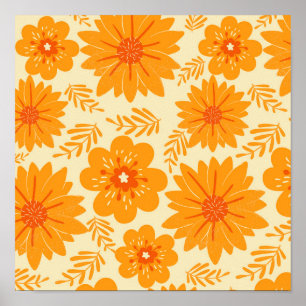 Retro Vintag Orange Botanische Blume Muster Fall Poster
