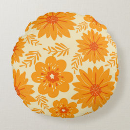 Retro Vintag Orange Botanische Blume Muster Fall Rundes Kissen