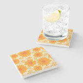 Retro Vintag Orange Botanische Blume Muster Fall Steinuntersetzer (Seitenansicht)