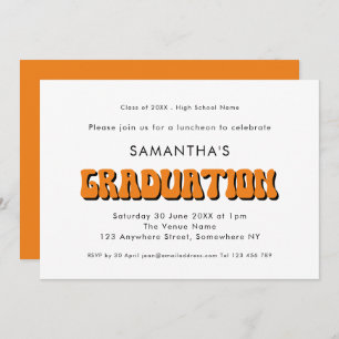 Retro Vintag Orange Typografy Graduation Party Einladung