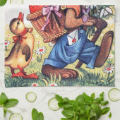 Retro Vintag Osterhasen Geschirrtuch (Gefaltet)