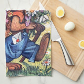 Retro Vintag Osterhasen Geschirrtuch (Viertel Falte)