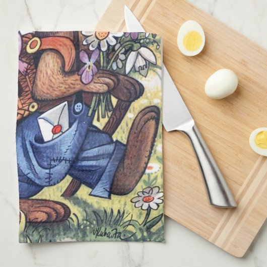 Retro Vintag Osterhasen Geschirrtuch (Viertel Falte)