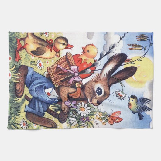 Retro Vintag Osterhasen Geschirrtuch (Horizontal)