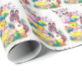 Retro-Vintag-Osterhasen-Küken Geschenkpapier (Rolleneckpunkt)