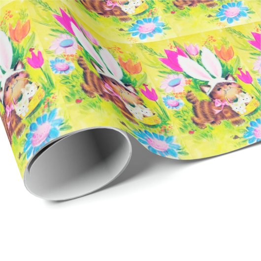 Retro-Vintag-Osterkatze-Feier Geschenkpapier (Rolleneckpunkt)