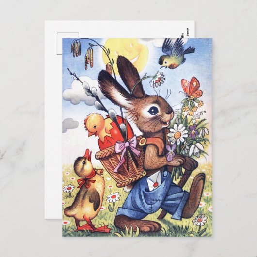 Retro Vintag Ostersonnige Postkarte (Vorne/Hinten)