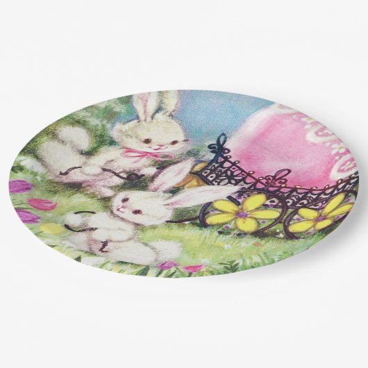 Retro Vintag Ostersonntag Pappteller (Schrägansicht)