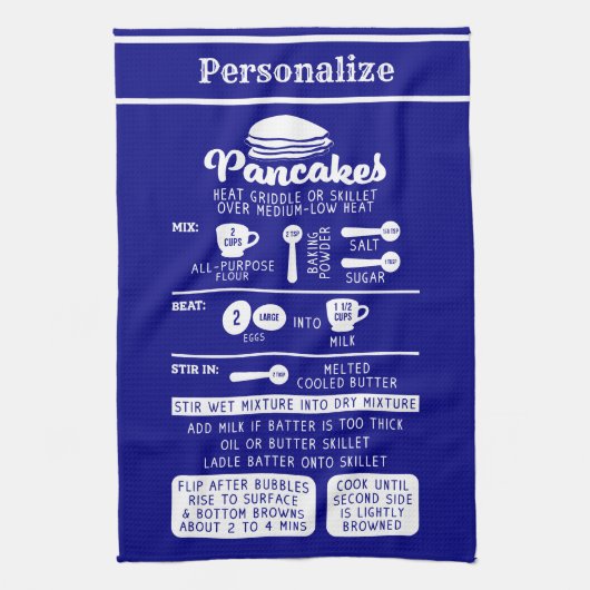 Retro Vintag Pancake Rezept Navy Blau Weiß Geschirrtuch (Vertikal)