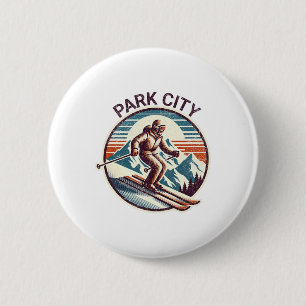 Retro Vintag Park Stadt Utah Skigebiet Winter Ski Button