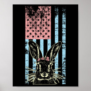 Retro Vintag Pastell American Flag Osterhase Poster