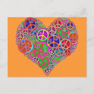 Retro Vintag Peace Heart Postkarte