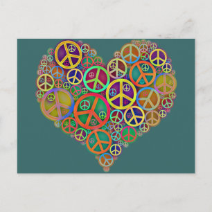 Retro Vintag Peace Heart Postkarte