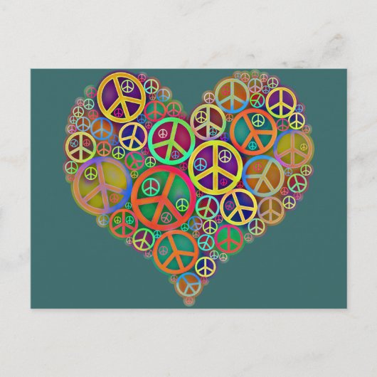 Retro Vintag Peace Heart Postkarte (Vorderseite)