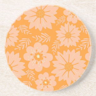Retro Vintag Peach Fuzz Orange Blume Muster Getränkeuntersetzer